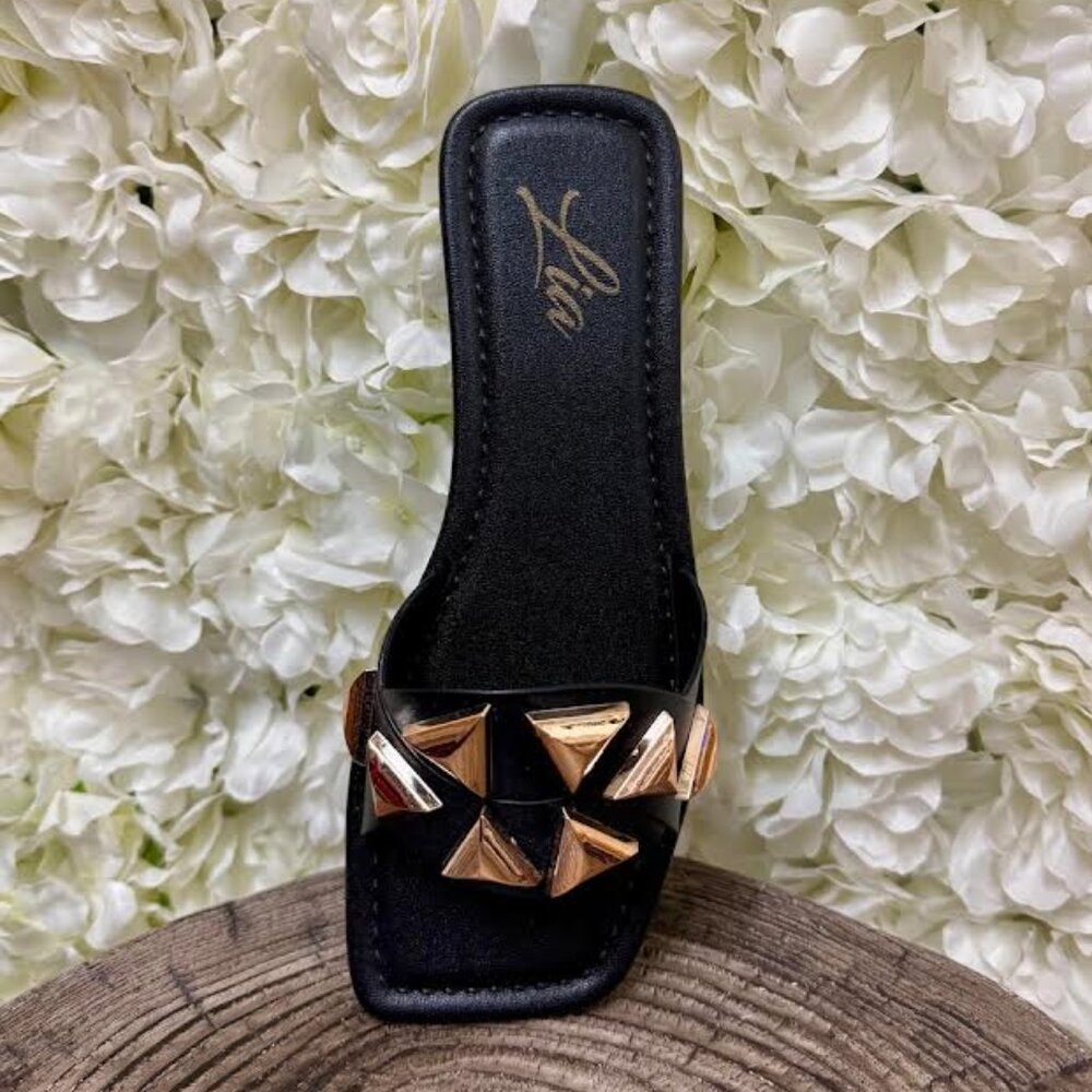 Black Sandal with Bronze Metal Detailing